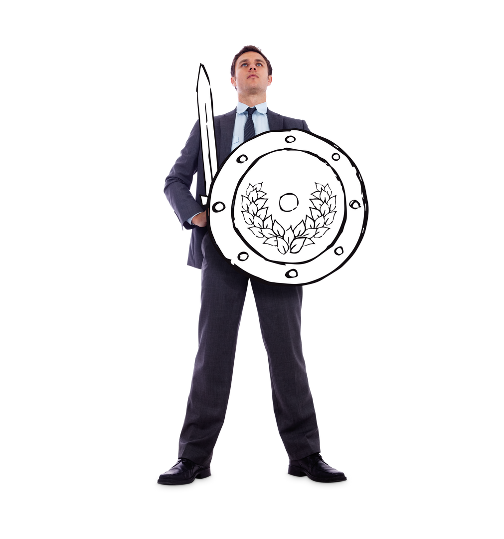 Businessman Holding Sword and Shield on Transparent Background, Conceptual Illustration - Download Free Stock Images Pikwizard.com