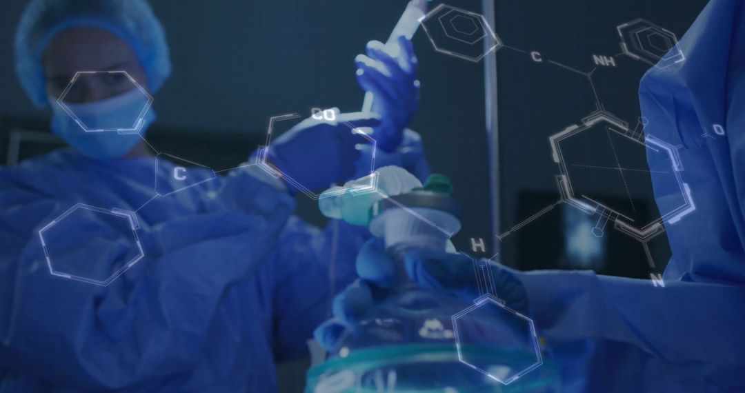 Surgeons in Operating Room with Medical Graphic Overlay