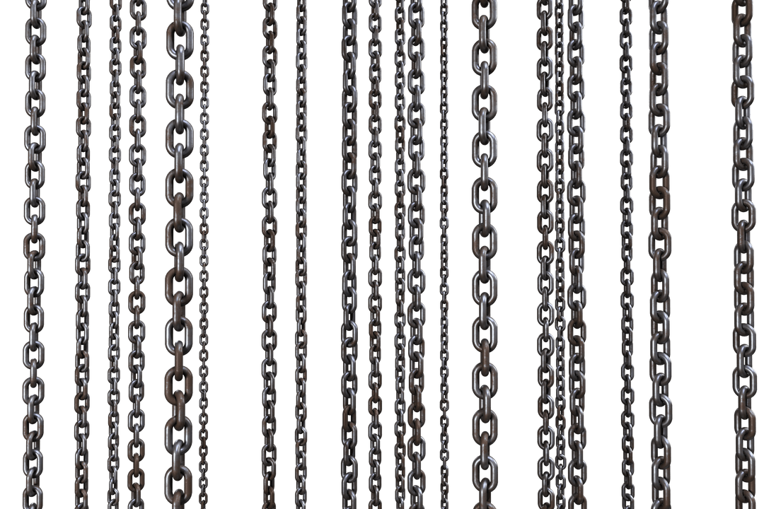 Hanging Rusty Metallic Chains on Transparent Background