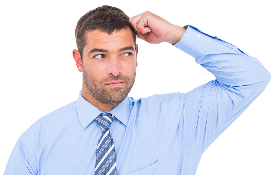 Businessman Pondering Future in Transparent Background