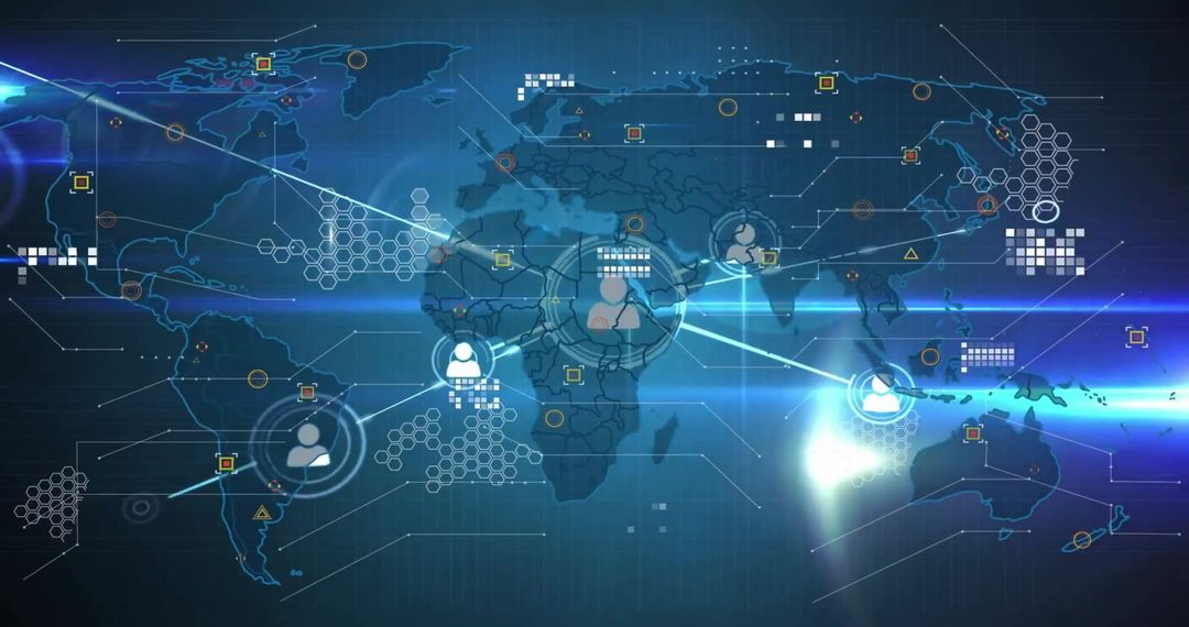 Global Network Connections on World Map with Digital Icons