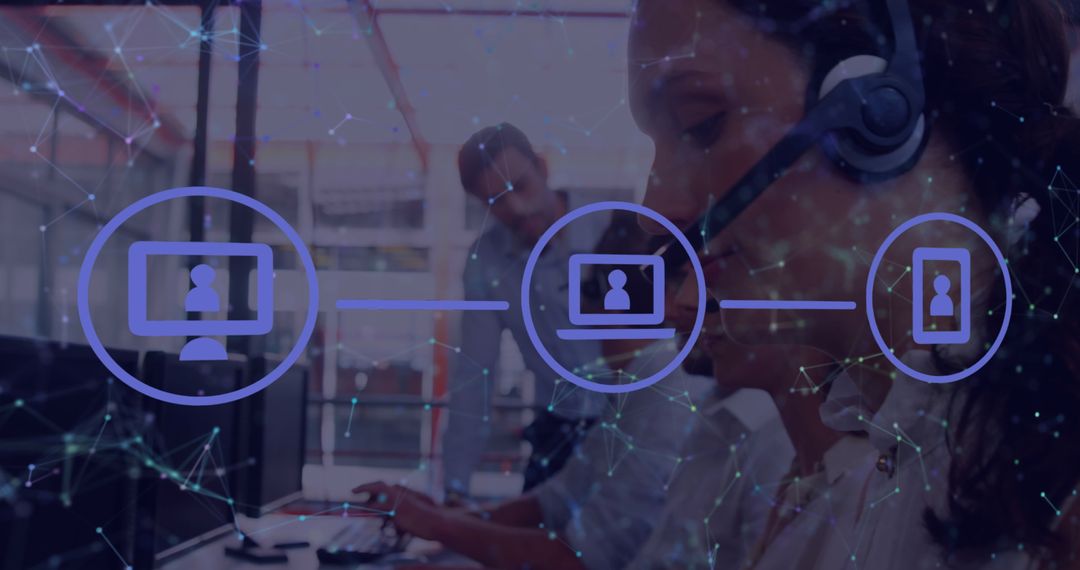 Technical Support Representative Using Headset in Modern Office