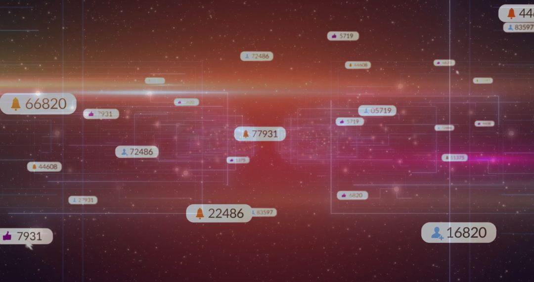 Futuristic Cyber Interface with Notification Bubbles and Digital Network