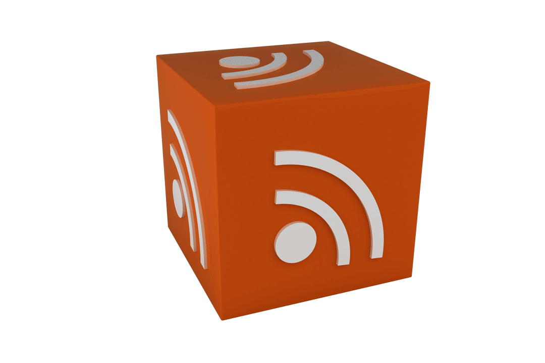 Orange Digital Cube with Network Symbol on Transparent Background