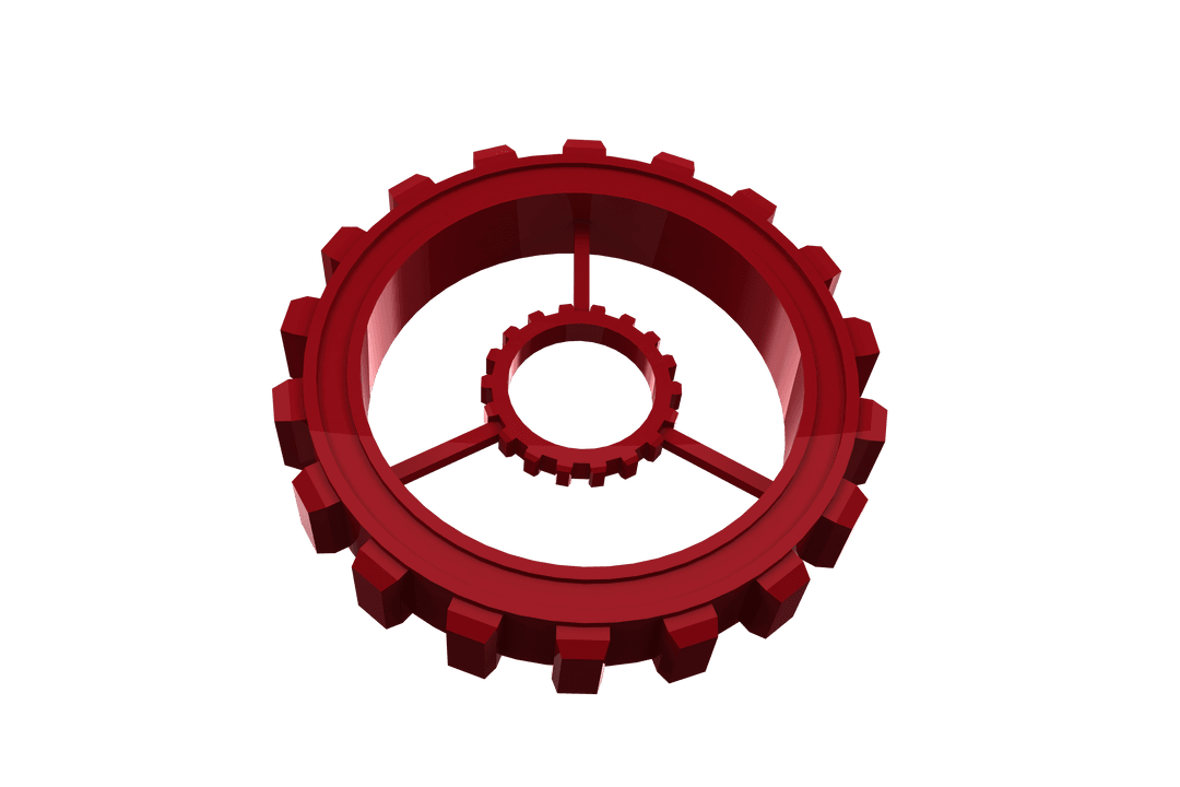 Close-Up of Red Metal Gear on Transparent Background