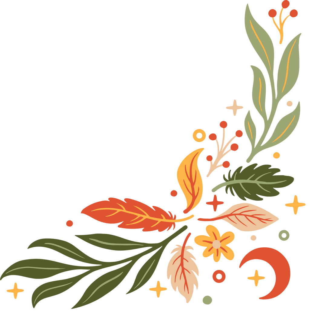 Colorful Botanical Corner Design with Transparent Background