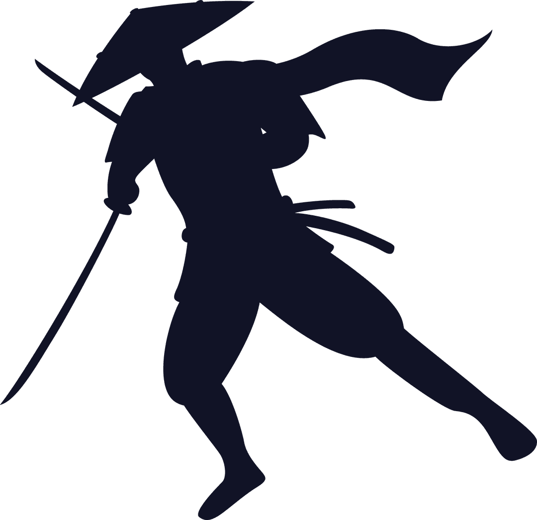 Samurai Silhouette Lunging with Swords on Transparent Background
