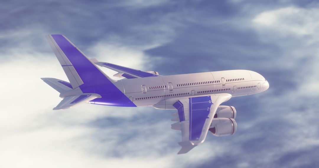 Digital Airplane Flying Over Cloudy Sky