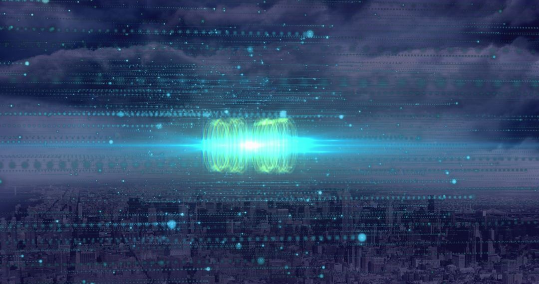 Digital Data Streams and Urban Cityscape Background