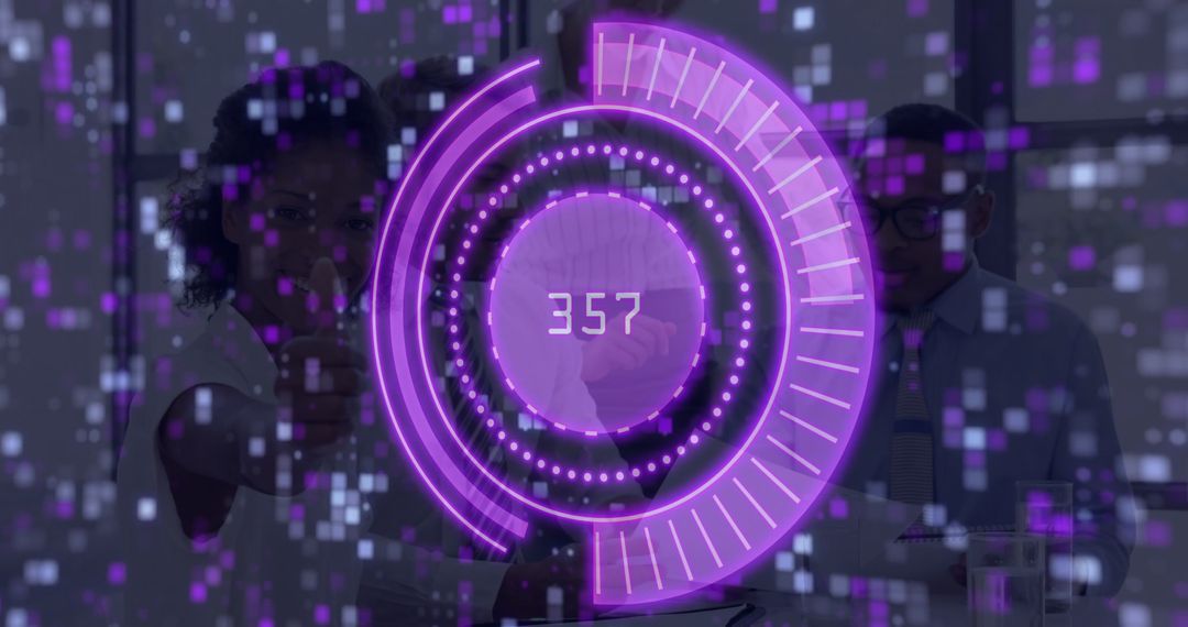 Business Professionals Engaging with Futuristic Holographic Display 357