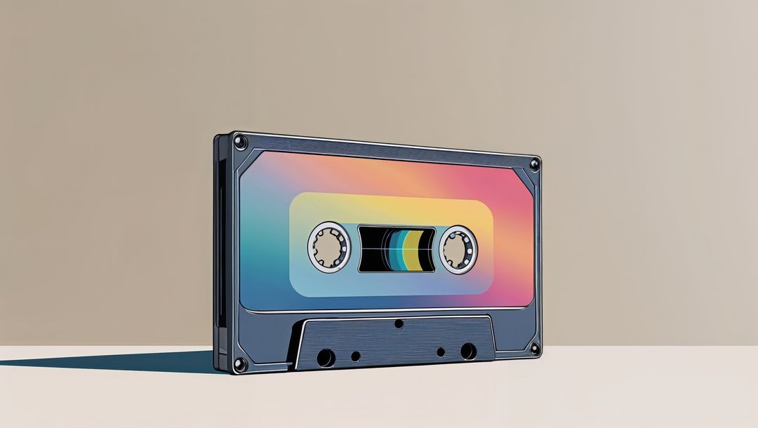 Retro Audio Cassette Tape with Pastel Label on Minimalist Background