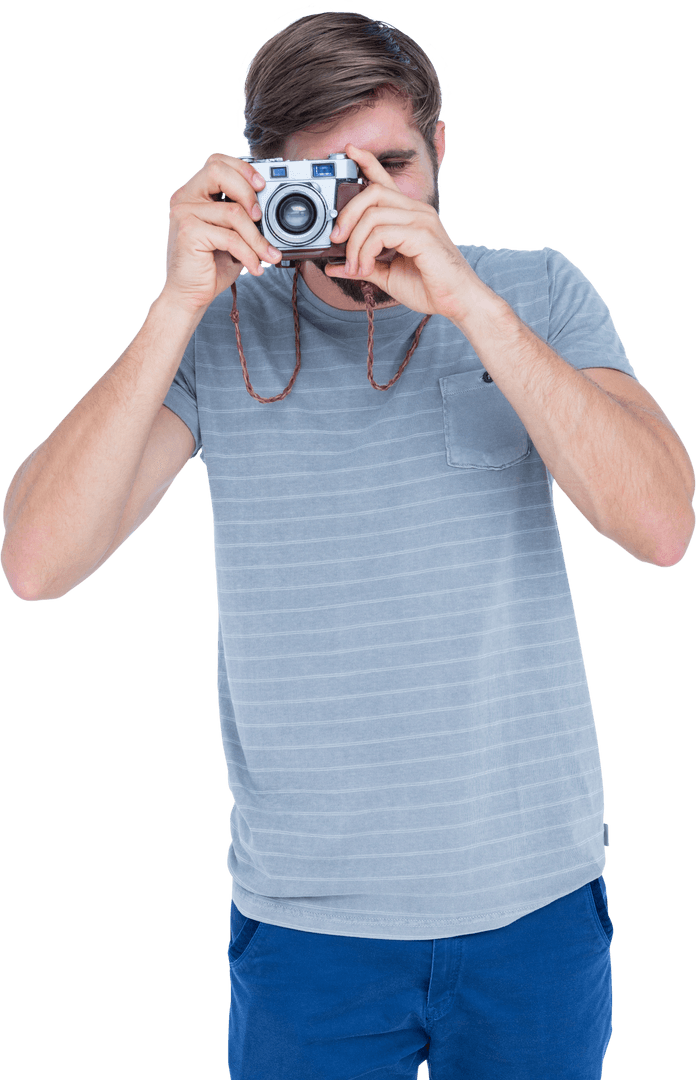 Enthusiastic Photographer with Camera Transparent Background