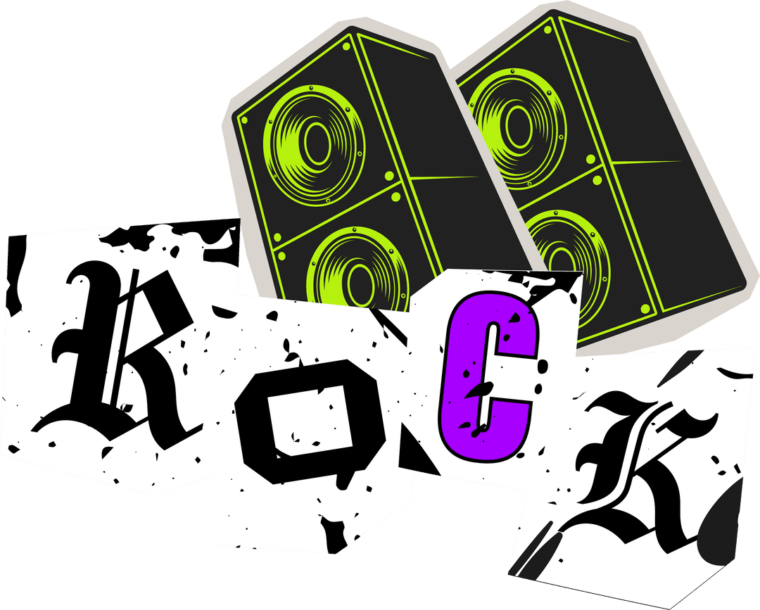 Urban Rock Typography with Neon Speakers Vector on Transparent