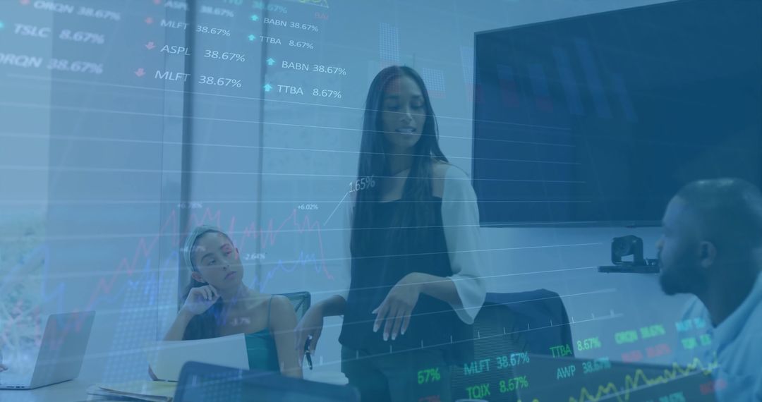 Businesswoman Analyzing Stock Market Data in Office Meeting