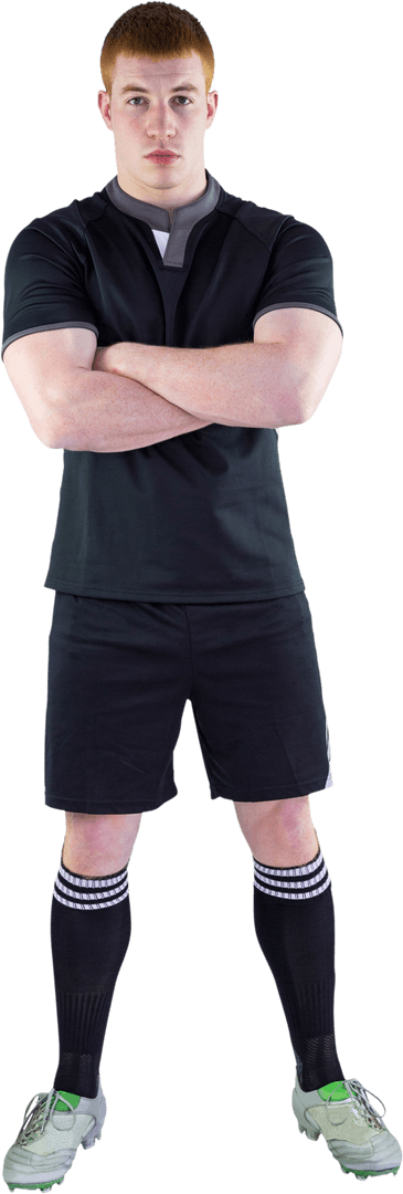 Transparent Portrait of Serious Rugby Player in Defensive Stance