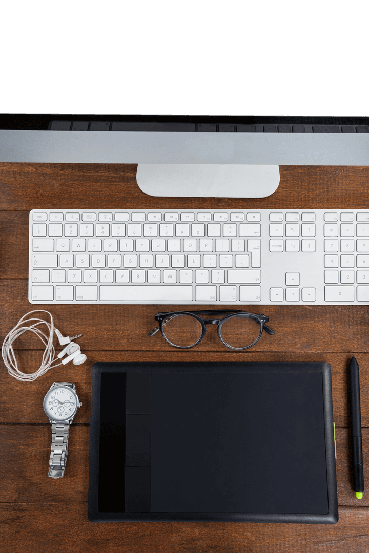 Transparent Office Desk with Digital Tools for Modern Work