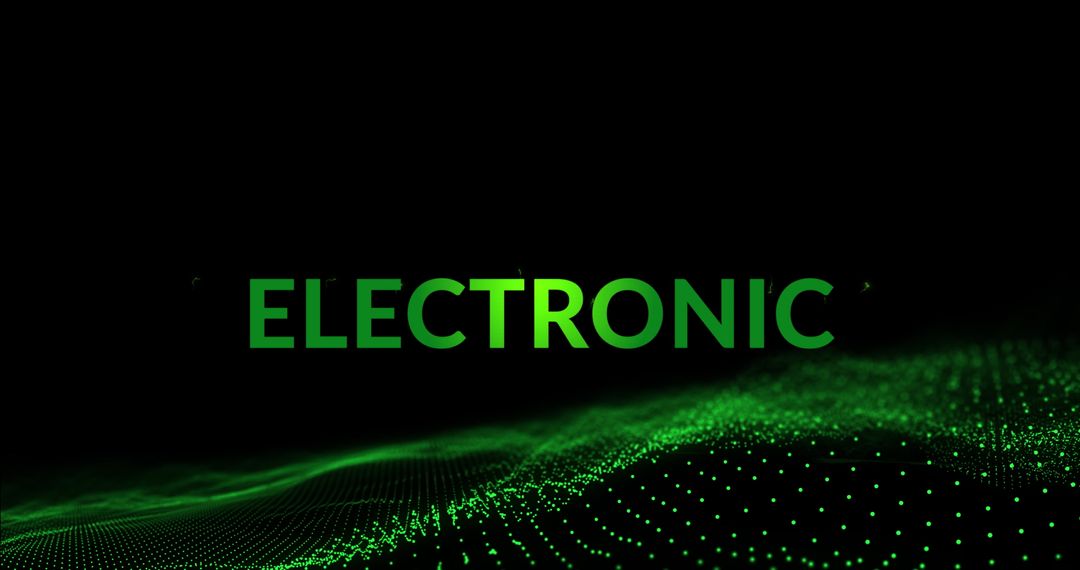 Glowing Electronic Text on Abstract Green Background
