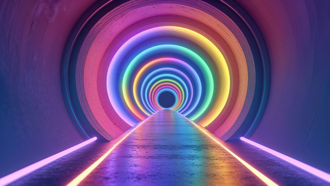 Futuristic Neon Tunnel with Concentric Light Rings