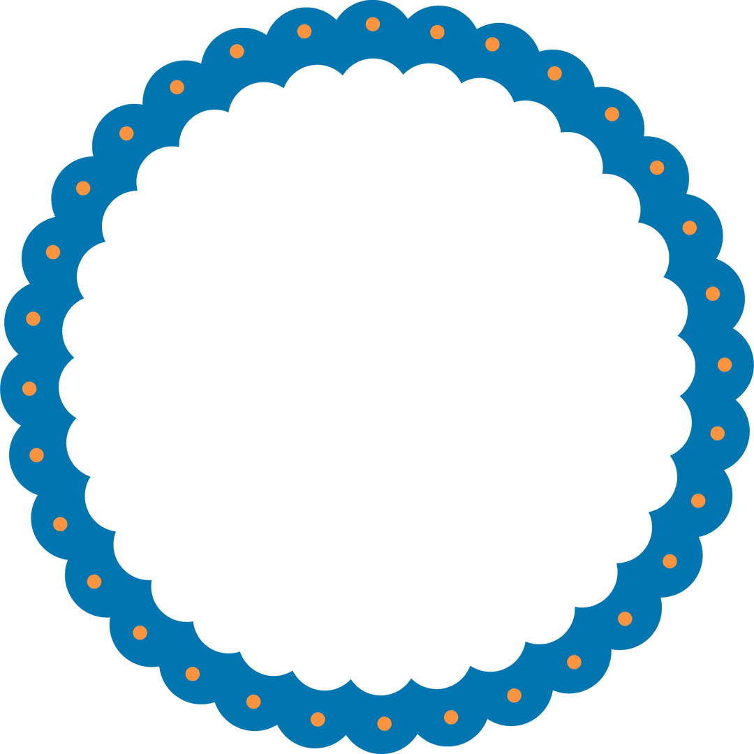 Decorative Scalloped Frame with Blue and Orange Accents on Transparent Background