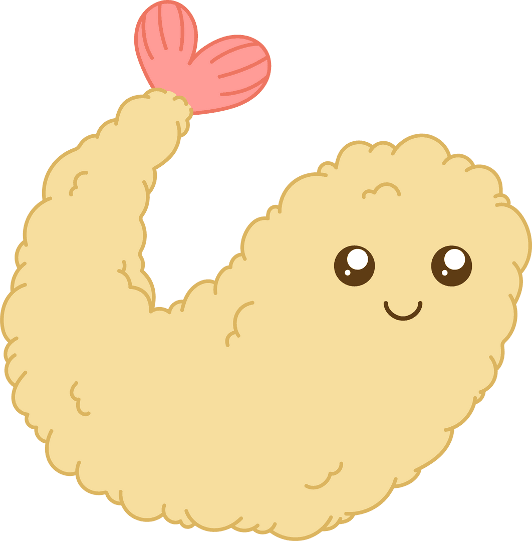 Smiling Cartoon Fried Shrimp with Transparent Cartoon Tail