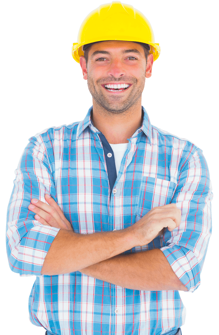 Cheerful Handyman Smiling with Arms Crossed on Transparent Background