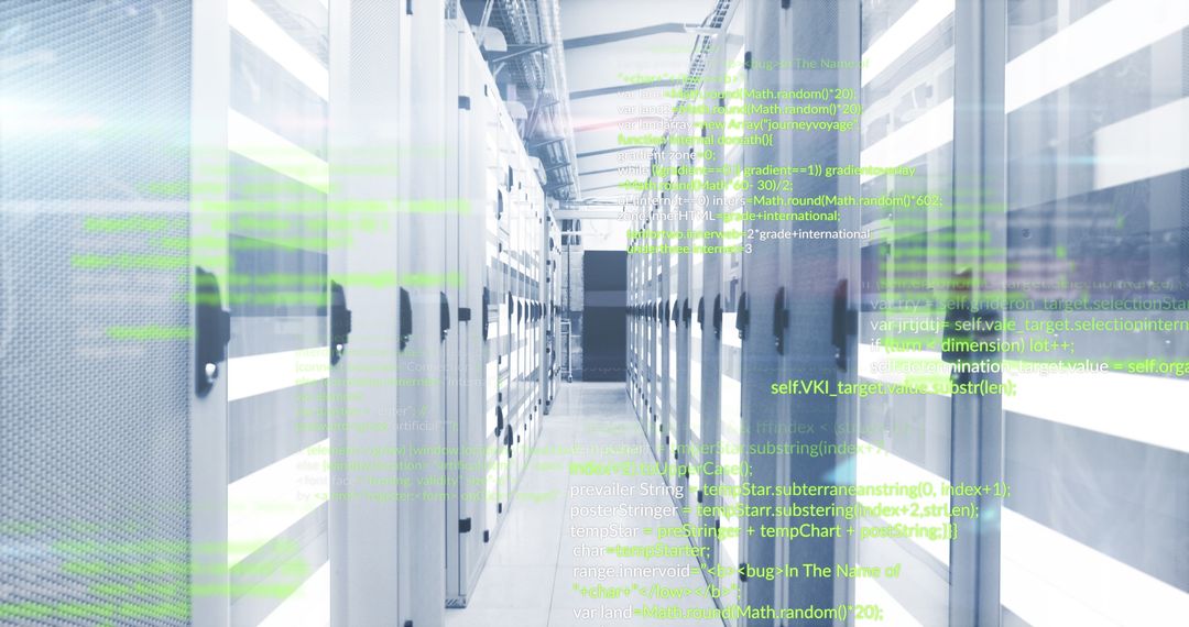 Digital Codes Floating in Bright Data Center