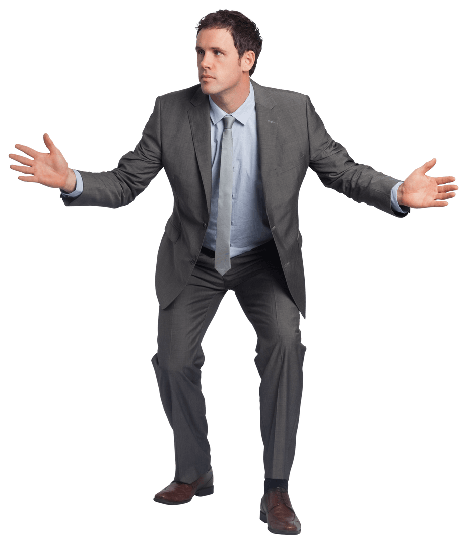 Transparent Businessman Gesturing with Open Arms