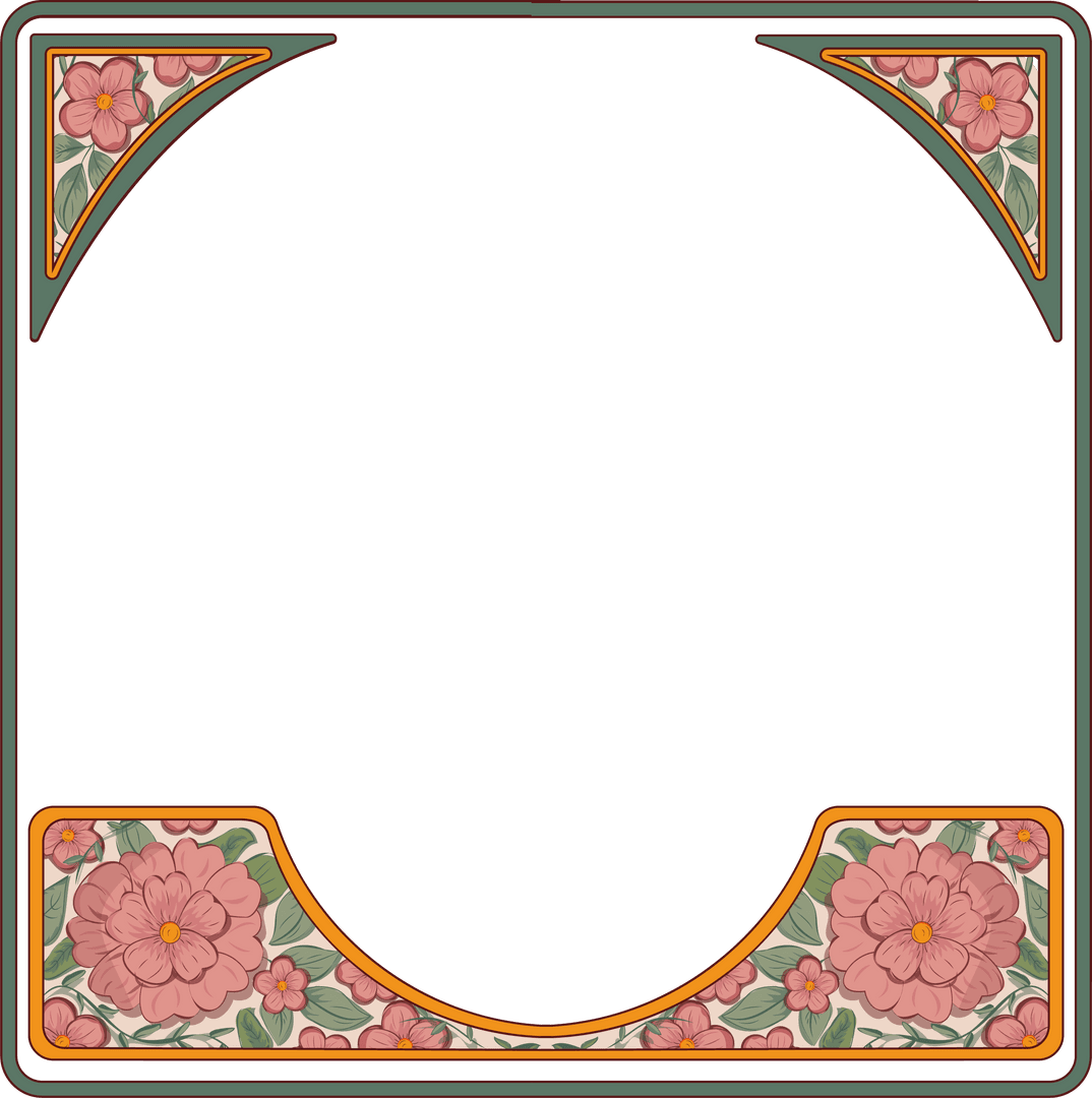 Vintage Botanical Floral Border Displaying Pink Flowers on Transparent Background