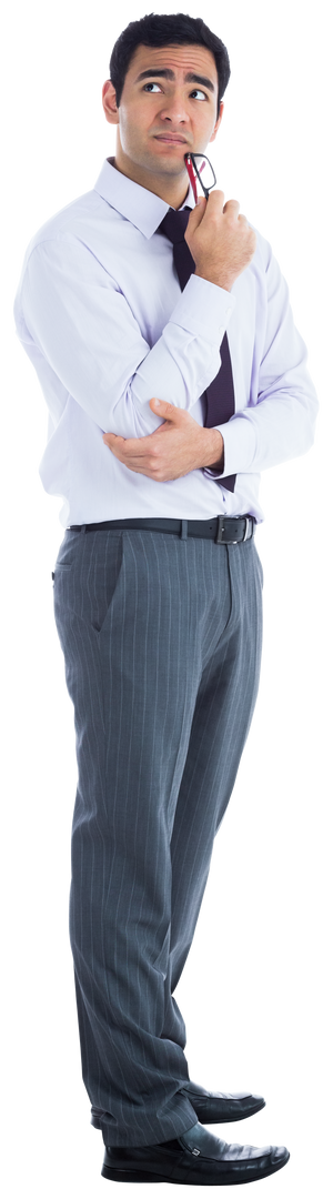 Businessman Holding Glasses Thinking on Transparent Background - Download Free Stock Images Pikwizard.com