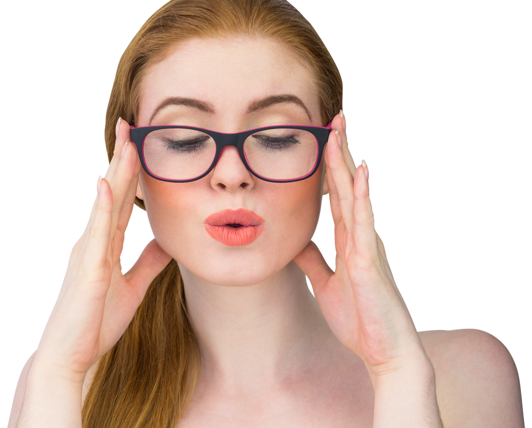 Beautiful Redhead with Glasses on Transparent Background Expressing Elegance - Download Free Stock Images Pikwizard.com