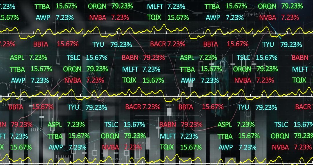 Colorful Financial Stock Market Trading Display with Graphs