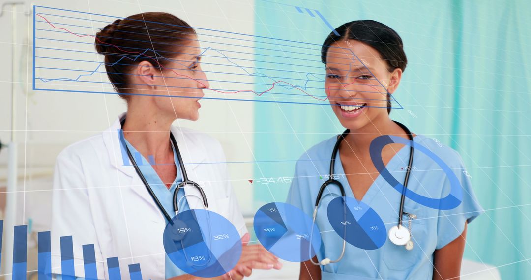 Diverse Female Doctors Discuss Healthcare Data Analytics