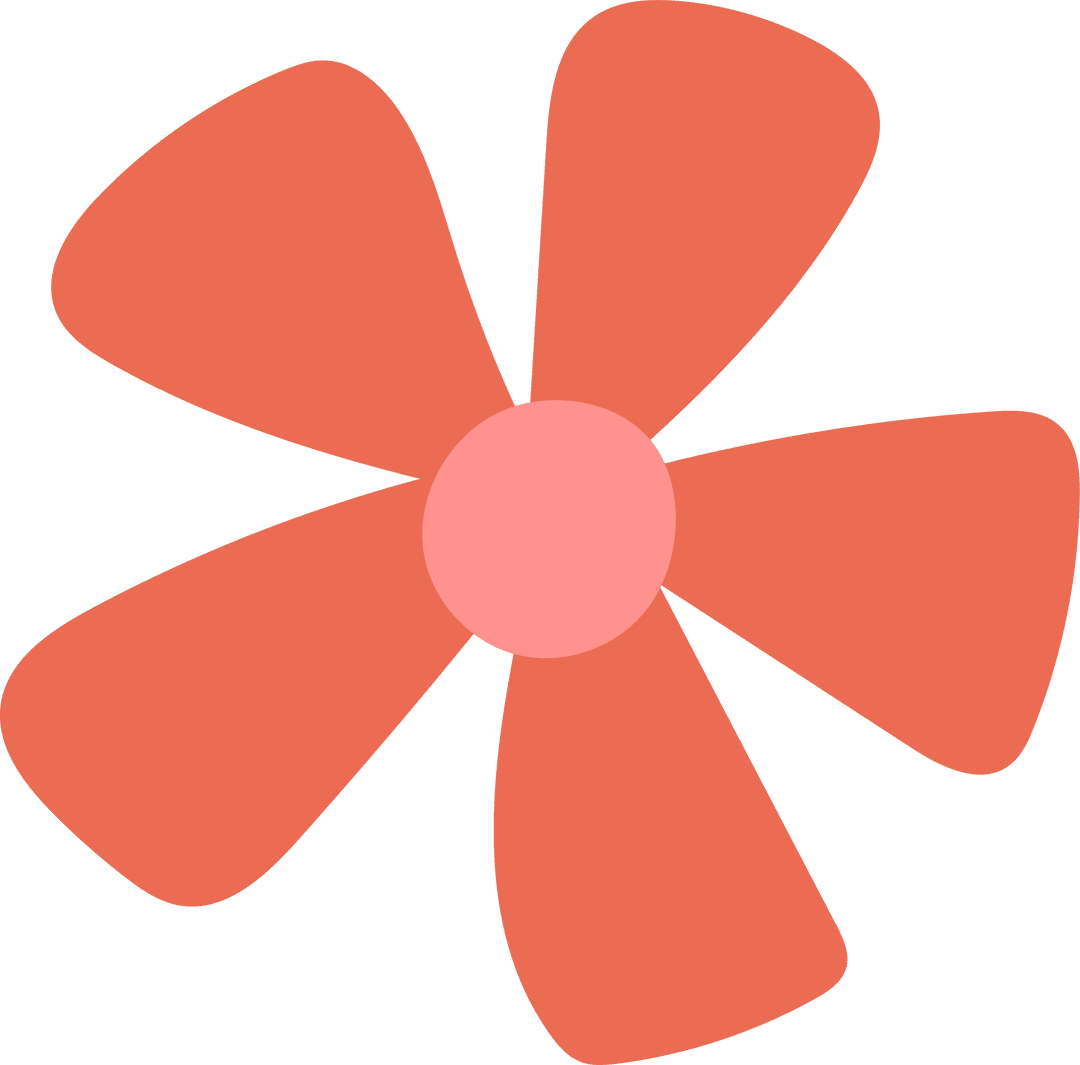 Flat-Design Flower Icon with Red-Orange Petals on Transparent Background
