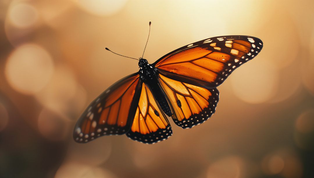 Monarch Butterfly with Vibrant Orange Wings in Golden Light