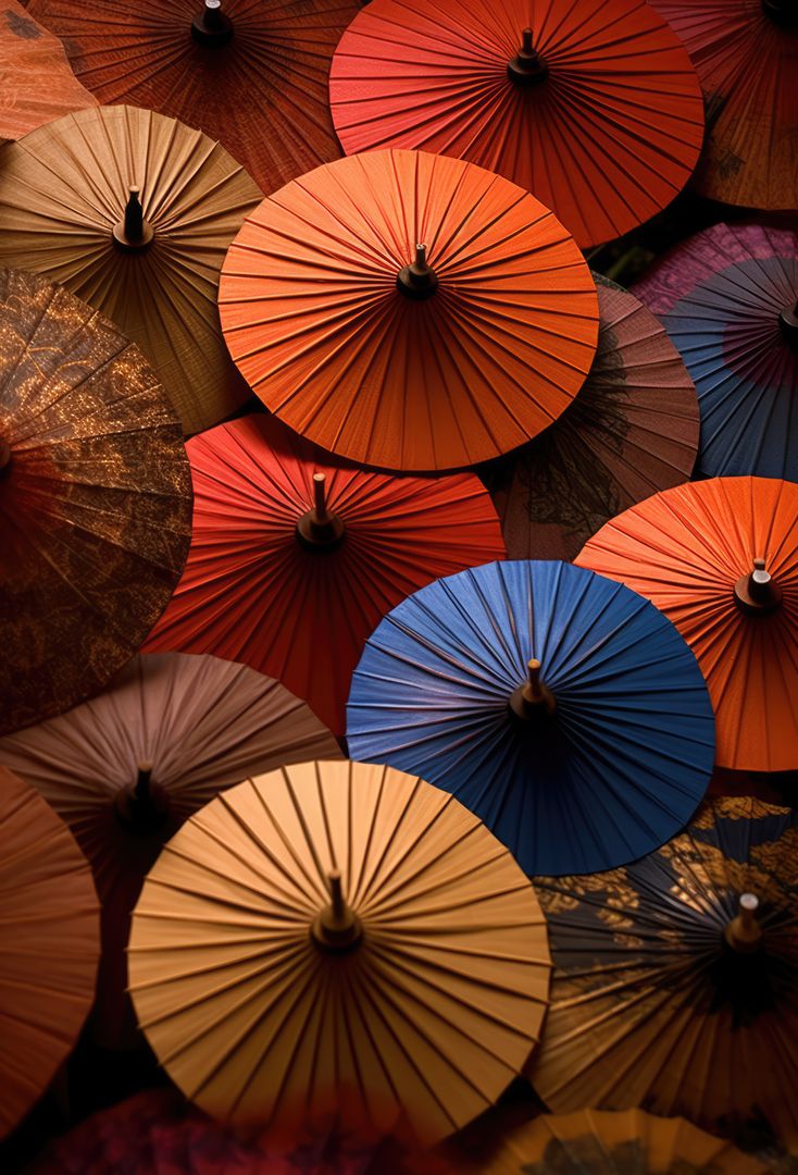 Colorful Handmade Paper Umbrellas Overlapping in Artistic Pattern - Free Images, Stock Photos and Pictures on Pikwizard.com