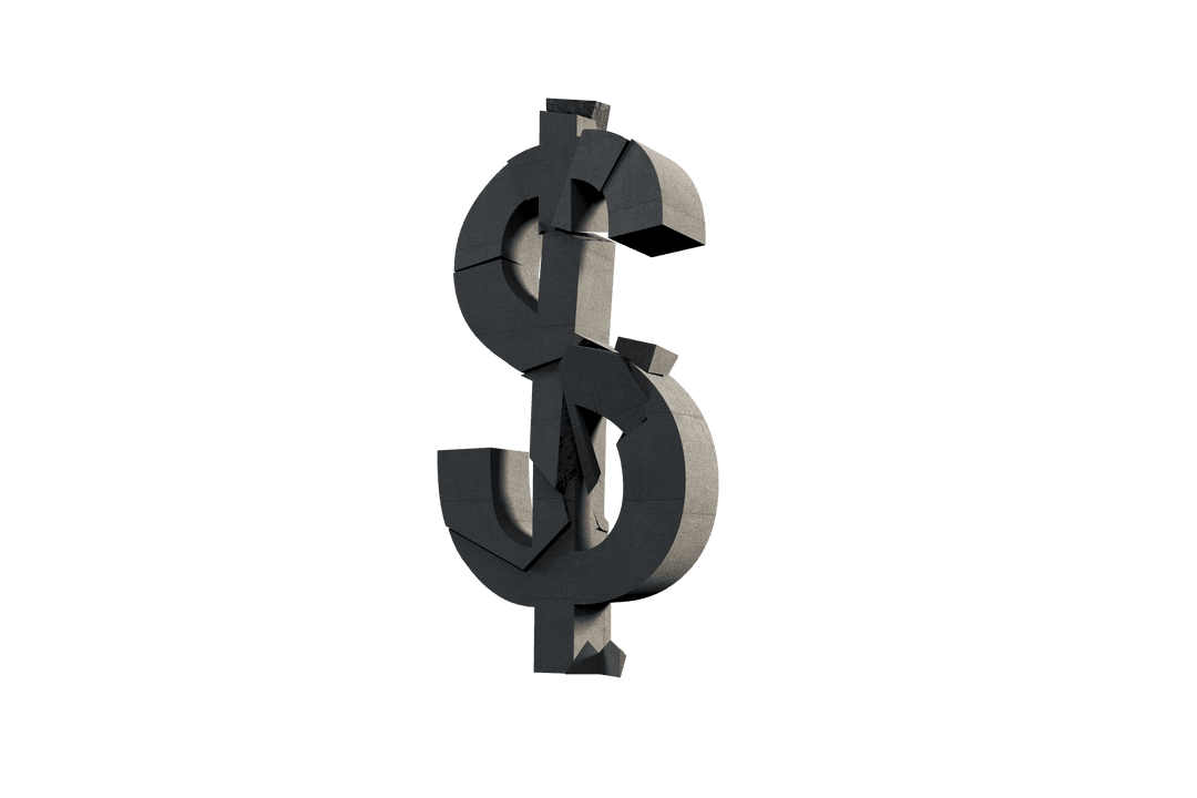 Broken Dollar Symbol on Transparent Background