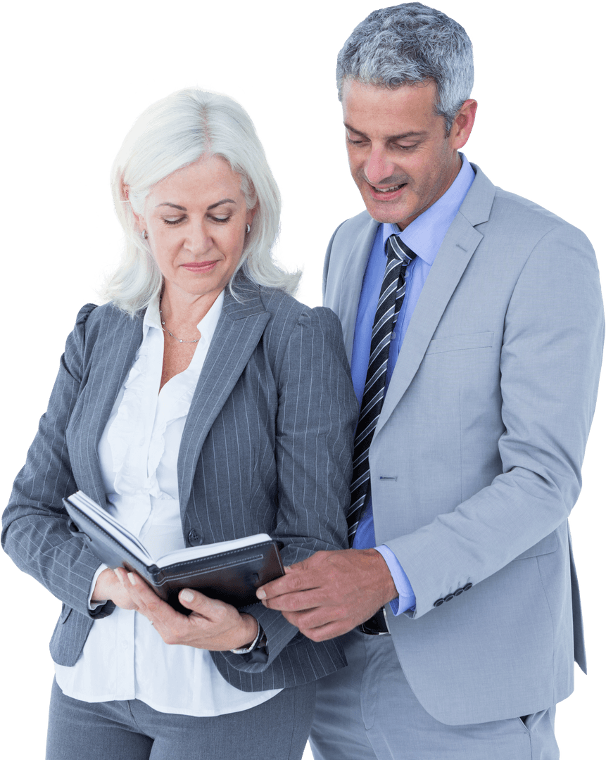 Collaborative Professionals Examining Notebook Transparent Background
