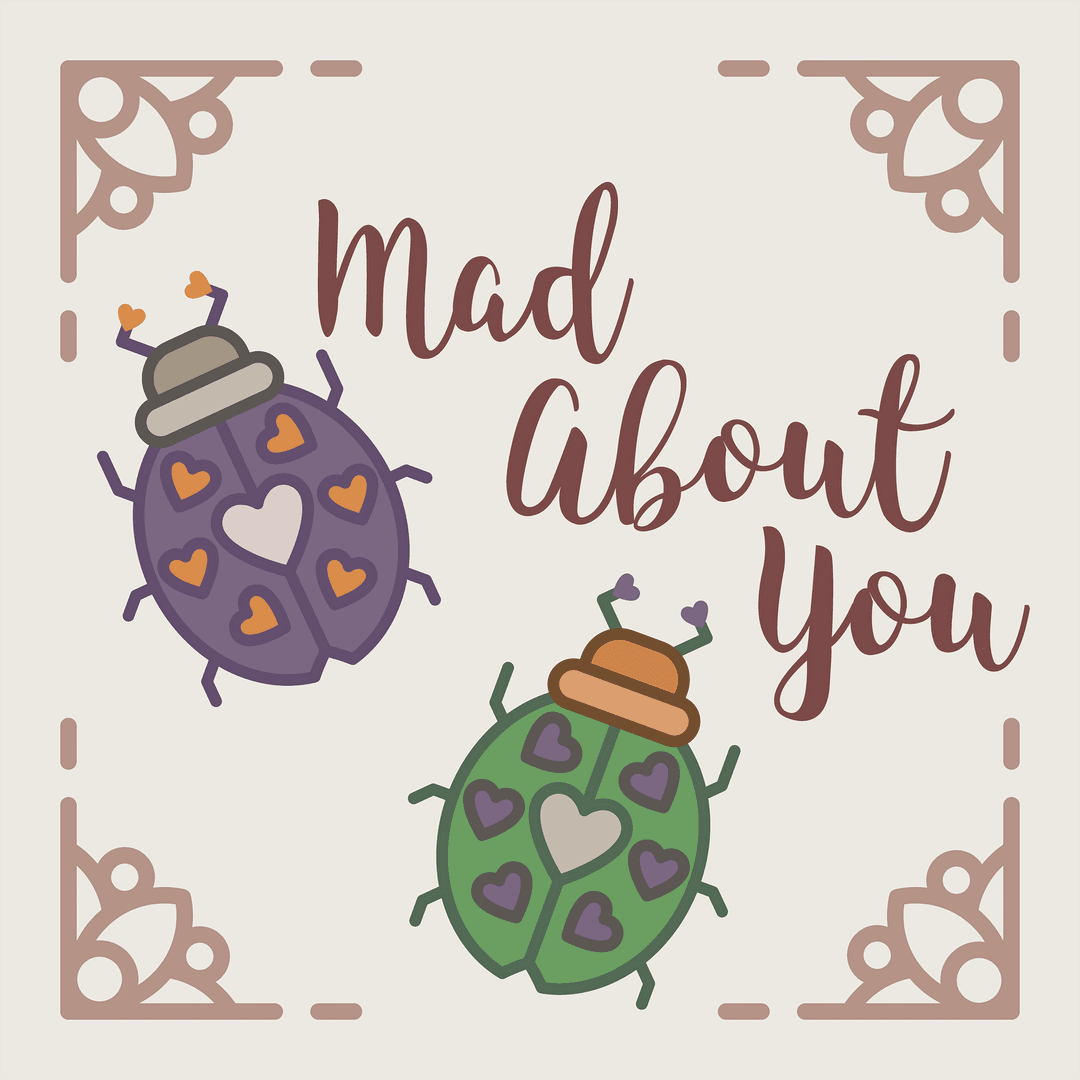Mad About You Bug Illustration with Hearts on Transparent Background