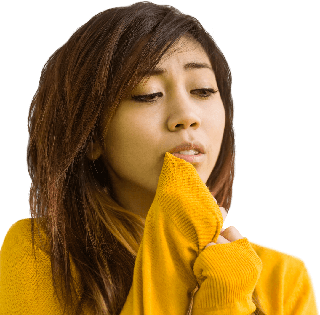 Thoughtful Young Woman Close-Up with Transparent Background