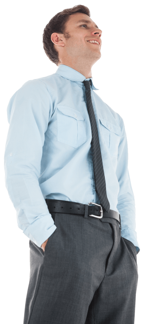 Transparent Businessman in Confident Pose with Hands in Pockets