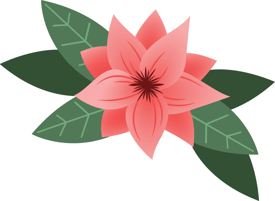 Red Flower with Green Leaves on Transparent Background
