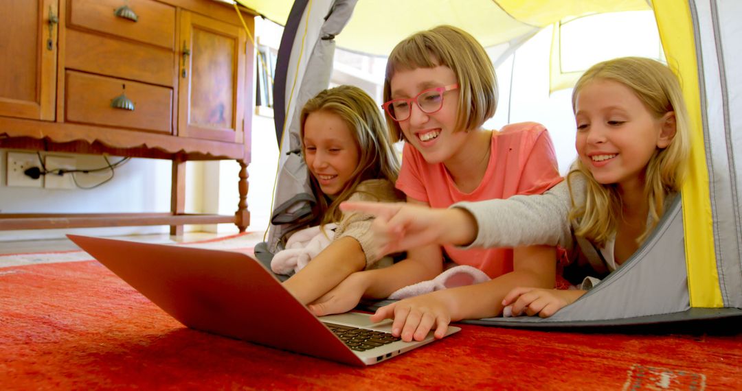 Children Enjoying Online Learning Under Play Tent at Home - Free Images, Stock Photos and Pictures on Pikwizard.com