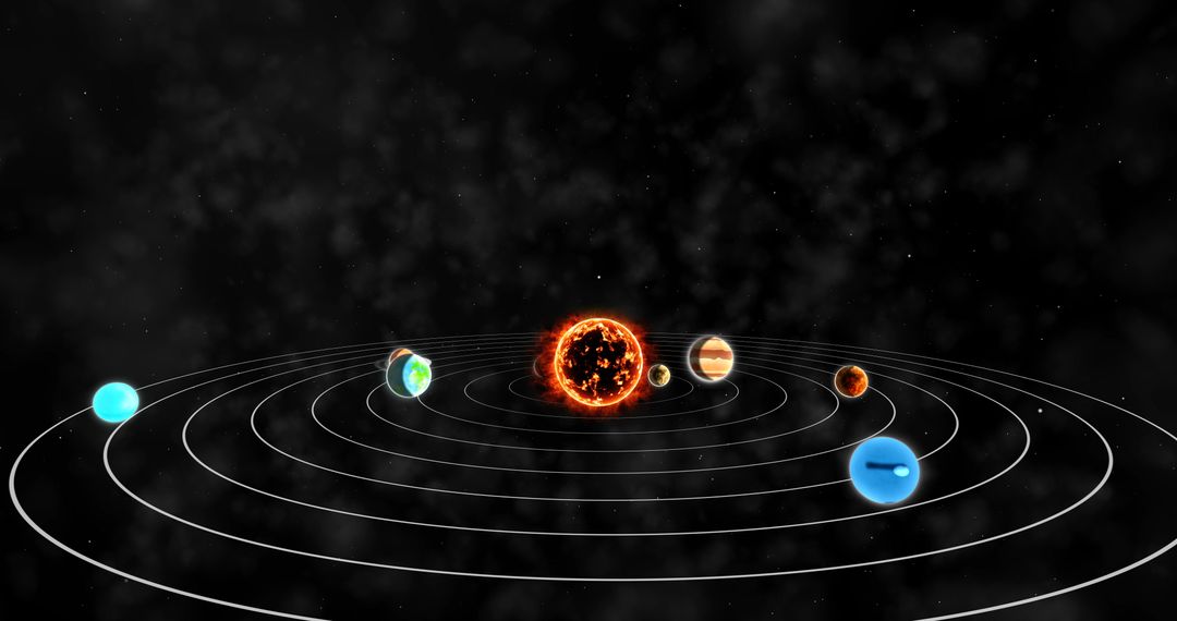 Abstract 3D Solar System with Planets Revolving Around Sun