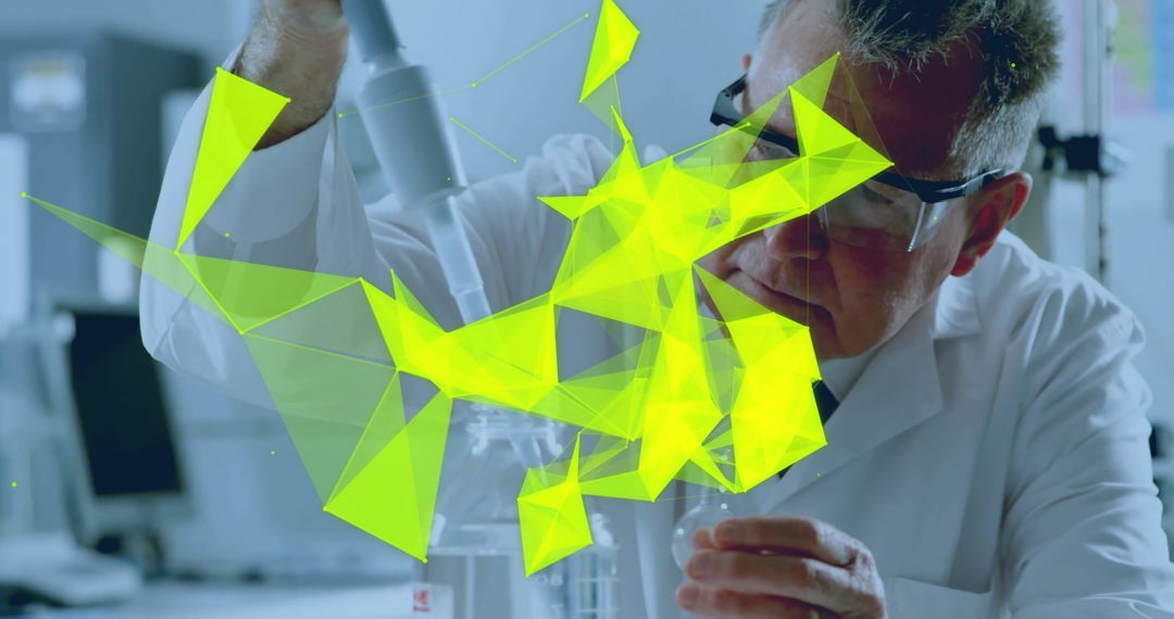 Scientist in Laboratory Analyzing Futuristic Digital Data