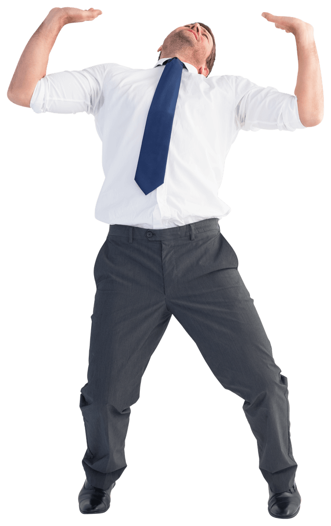 Dynamic Transparent Businessman Exhibiting Stress in Formal Attire