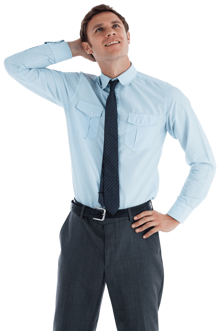 Thinking Businessman Posing Confidently on Transparent Background