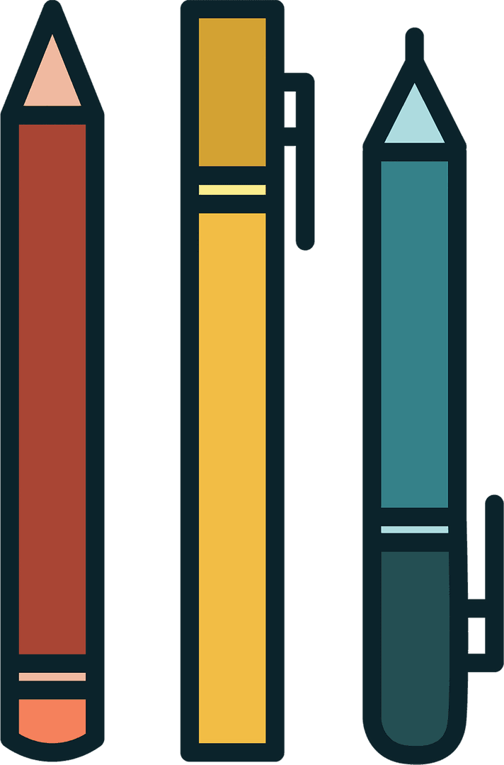 Vector Illustration of Pencil and Pens on Transparent Background
