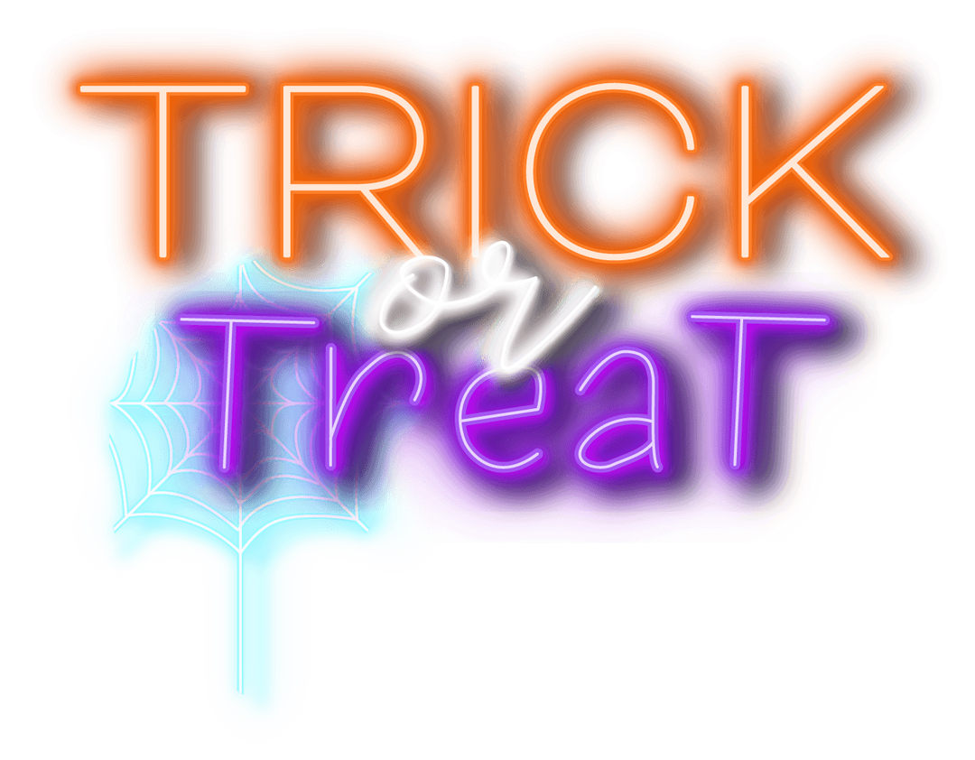 Neon Trick or Treat Banner with Spider Web on Transparent Background - Download Free Stock Images Pikwizard.com