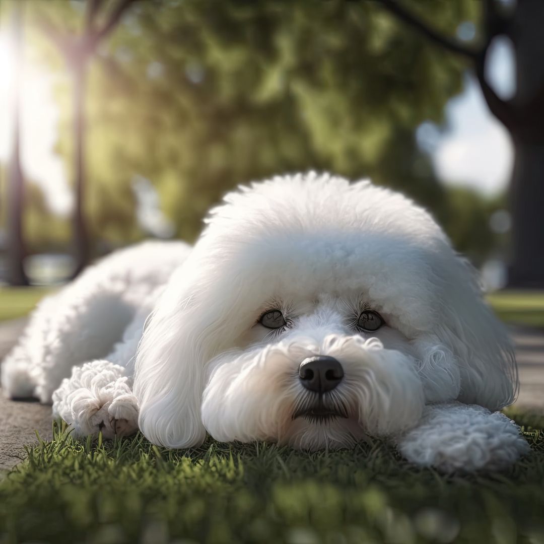 Close up of cute white bichon dog in field, created using generative ai technology - Free Images, Stock Photos and Pictures on Pikwizard.com