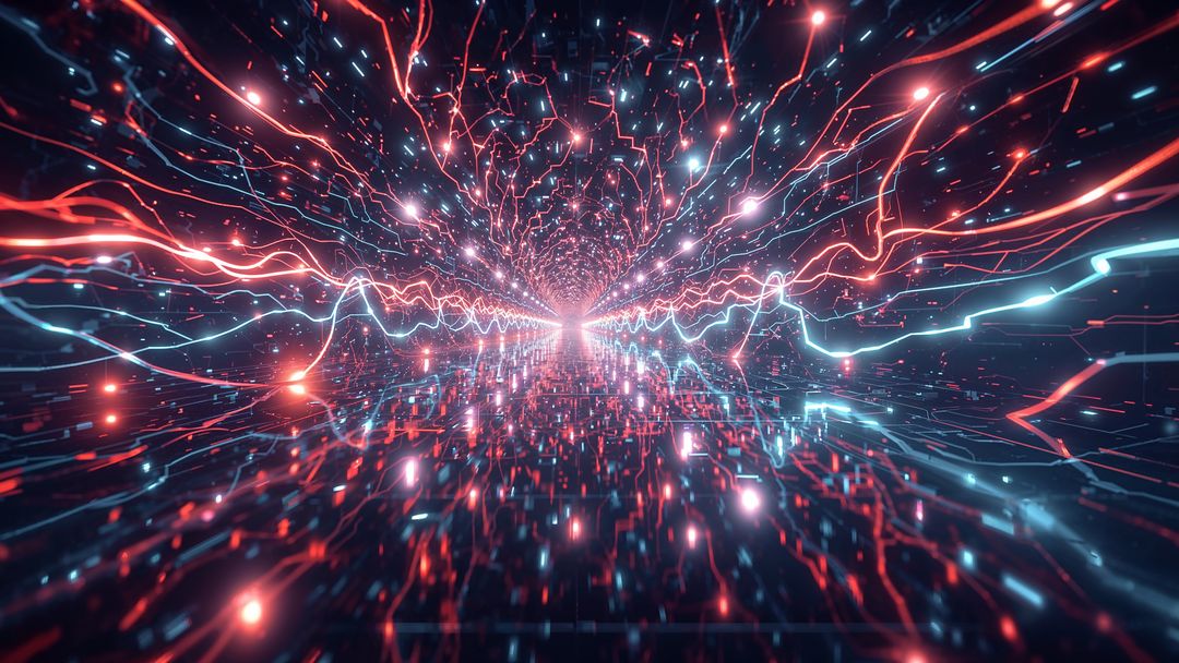 Futuristic Neon Data Tunnel with Streaming Digital Streams